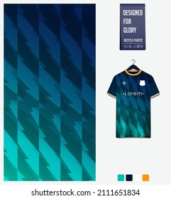 Soccer jersey pattern design. Zig zag pattern on green background for soccer kit, football kit, bicycle, basketball, t-shirt mockup template. Fabric pattern. Abstract background. Vector Illustration.