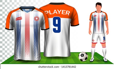 Soccer Jersey, Sport Shirt or Football Kit Uniform Presentation Mockup Template, Front and Back View Including Shorts and Socks and it is Fully Customization Isolated on Transparent Background.