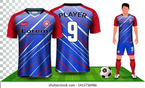 Soccer Jersey, Sport Shirt or Football Kit Uniform Presentation Mockup Template, Front and Back View Including Shorts and Socks and it is Fully Customization Isolated on Transparent Background.