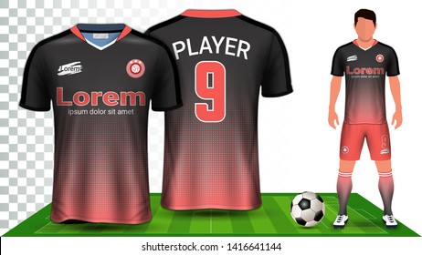 Soccer Jersey, Sport Shirt or Football Kit Uniform Presentation Mockup Template, Front and Back View Including Shorts and Socks and it is Fully Customization Isolated on Transparent Background.