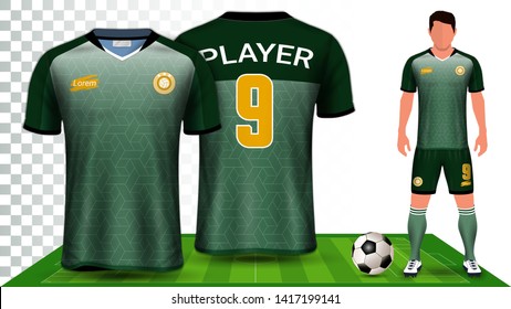 Soccer Jersey, Sport Shirt or Football Kit Uniform Presentation Mockup Template, Front and Back View Including Shorts and Socks and it is Fully Customization Isolated on Transparent Background.