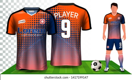 Soccer Jersey, Sport Shirt or Football Kit Uniform Presentation Mockup Template, Front and Back View Including Shorts and Socks and it is Fully Customization Isolated on Transparent Background.