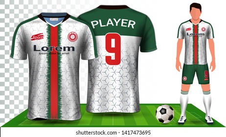 Soccer Jersey, Sport Shirt or Football Kit Uniform Presentation Mockup Template, Front and Back View Including Shorts and Socks and it is Fully Customization Isolated on Transparent Background.