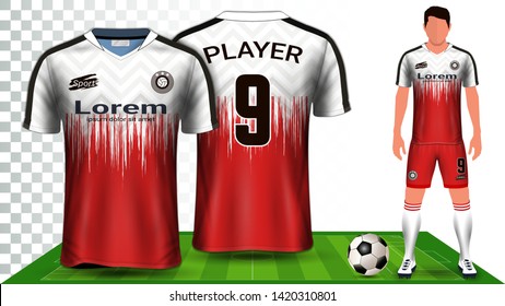 Soccer Jersey, Sport Shirt or Football Kit Uniform Presentation Mockup Template, Front and Back View Including Shorts and Socks and it is Fully Customization Isolated on Transparent Background.