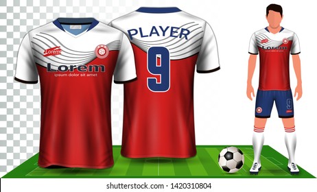 Soccer Jersey, Sport Shirt or Football Kit Uniform Presentation Mockup Template, Front and Back View Including Shorts and Socks and it is Fully Customization Isolated on Transparent Background.