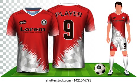 Soccer Jersey, Sport Shirt or Football Kit Uniform Presentation Mockup Template, Front and Back View Including Shorts and Socks and it is Fully Customization Isolated on Transparent Background.