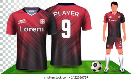 Soccer Jersey, Sport Shirt or Football Kit Uniform Presentation Mockup Template, Front and Back View Including Shorts and Socks and it is Fully Customization Isolated on Transparent Background.