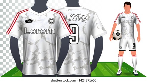 Soccer Jersey, Sport Shirt or Football Kit Uniform Presentation Mockup Template, Front and Back View Including Shorts and Socks and it is Fully Customization Isolated on Transparent Background.