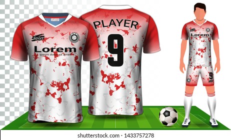 Soccer Jersey, Sport Shirt or Football Kit Uniform Presentation Mockup Template, Front and Back View Including Shorts and Socks and it is Fully Customization Isolated on Transparent Background.