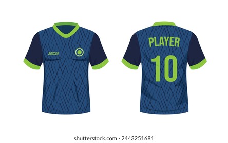 Soccer jersey sport t-shirt design. Front and back view soccer uniform. Sport shirt mock up. Vector stock