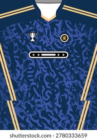 Soccer Jersey Template with Abstract Blue Pattern and Gold Stripes