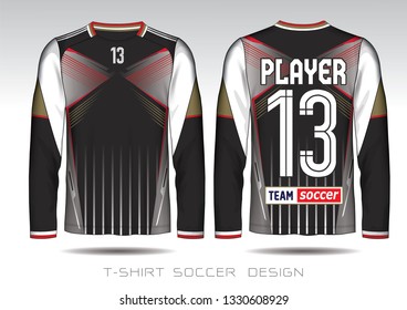 Soccer jersey template. Black color and red layout football sport t-shirt design.  Soccer kit national team shirt mock up.