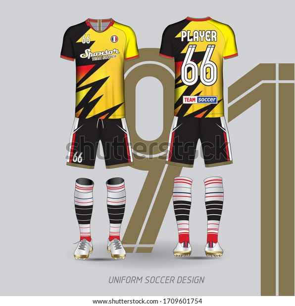Soccer Jersey Template Black Color Yellow Stock Vector (Royalty Free