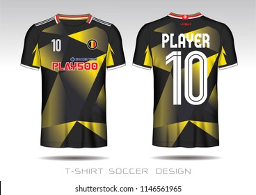 Soccer jersey template. black and yellow layout football sport t-shirt design.  Soccer kit national team shirt mock up.