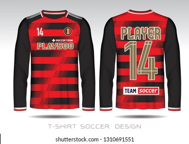 Soccer jersey template. Blue color and red layout football sport t-shirt design.  Soccer kit national team shirt mock up.