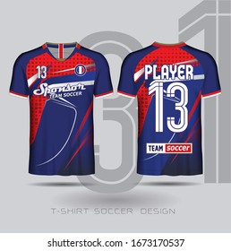 Soccer jersey template Blue color and Red layout football sport t-shirt design Soccer kit national team shirt mock up.