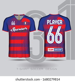 Soccer jersey template Blue color and Red layout football sport t-shirt design Soccer kit national team shirt mock up.