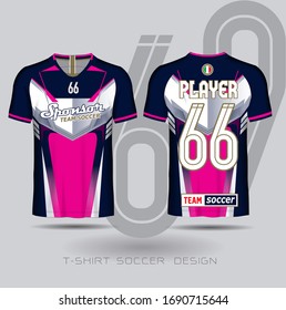 Soccer jersey template Blue color and Pink layout football sport t-shirt design Soccer kit national team shirt mock up.