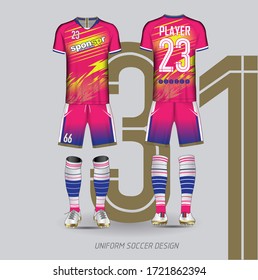 Soccer jersey template Blue color and Pink layout football sport t-shirt design Soccer kit national team shirt mock up.