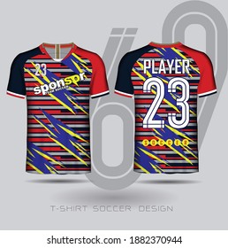 Soccer jersey template Blue color and Red layout football sport t-shirt design Soccer kit national team shirt mock up.