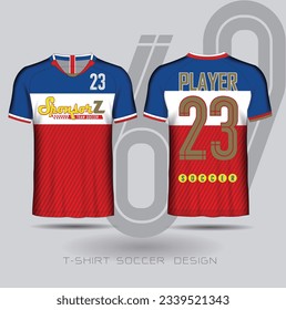 Soccer jersey template Blue color and Red White layout football sport t-shirt design Soccer kit national team shirt mock up.