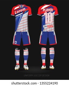 Soccer jersey template.Red and Blue layout football sport t-shirt design. Template front, back view. Soccer kit national team shirt mock up