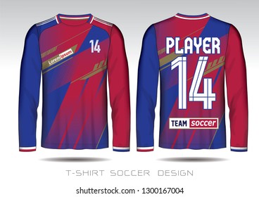 Soccer jersey template. Blue and red layout football sport t-shirt design. Soccer kit national team shirt mock up.
