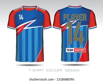 Soccer jersey template. Blue and Red layout football sport t-shirt design.  Soccer kit national team shirt mock up.