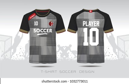 Soccer jersey template. Mock up Football uniform for football club. Team apparel. Gray and black layout football sport t-shirt design. Vector Illustration design.