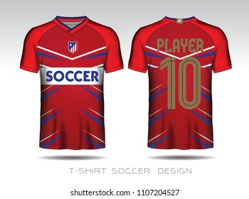 Soccer jersey template. Mock up Football uniform for football club. Team apparel.Red layout football sport t-shirt design. Vector Illustration design