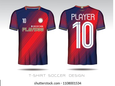 Soccer jersey template. Mock up Football uniform for football club. Team apparel.Blue and Red layout football sport t-shirt design. Vector Illustration design