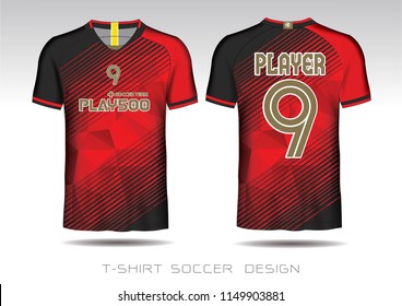 Soccer jersey template. Mock up Football uniform for football club. Team apparel. Red and black layout football sport t-shirt design. Vector Illustration design