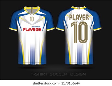 Soccer jersey template. Mock up Football uniform for football club. Team apparel. Blue and white layout football sport t-shirt design. Vector Illustration design