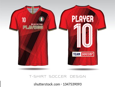 Soccer jersey template. Mock up Football uniform for football club. Team apparel. Red and Black layout football sport t-shirt design. Vector Illustration design.