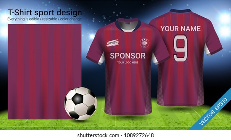 Soccer jersey template, Sport t-shirt style, Design football kit uniform or activewear and gym clothes, For your custom made team or any occasion, Everything is edible, resizable and color change.