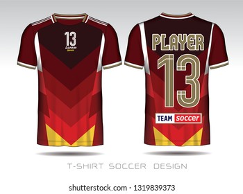 Soccer jersey template. Yellow and Red layout football sport t-shirt design. Template front, back view. Soccer kit national team shirt mock up