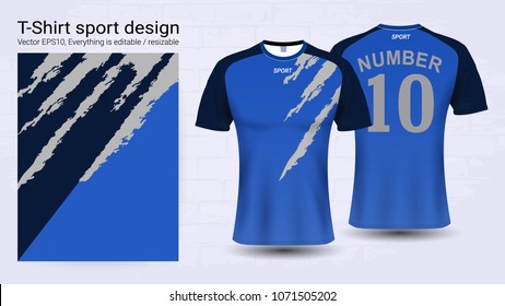 Soccer jersey and t-shirt sport mockup template, Graphic design for football club or activewear uniforms, Ready for customize logo and name, Easily to change colors and lettering styles in your team.