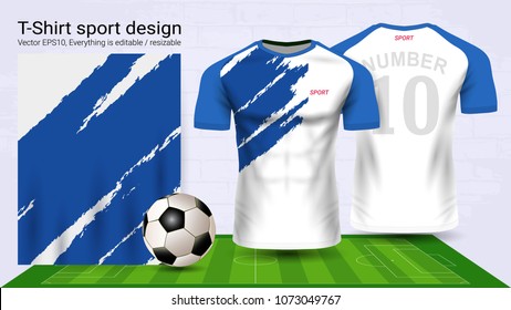 Soccer jersey and t-shirt sport mockup template, Graphic design for football kit or activewear uniforms, Ready for customize logo and name, Easily to change colors and lettering styles in your team.