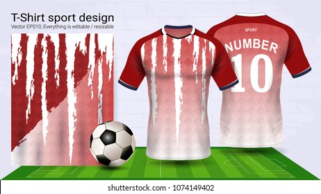 Soccer jersey and t-shirt sport mockup template, Graphic design for football kit or activewear uniforms, Ready for customize logo and name, Easily to change colors and lettering styles in your team.