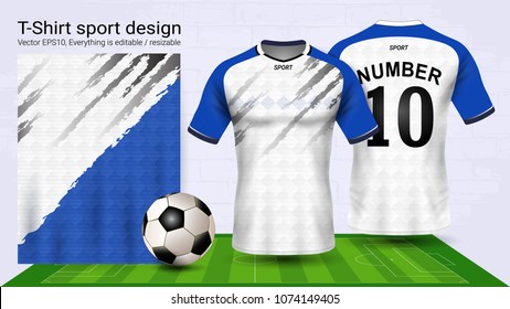 Soccer jersey and t-shirt sport mockup template, Graphic design for football kit or activewear uniforms, Ready for customize logo and name, Easily to change colors and lettering styles in your team.