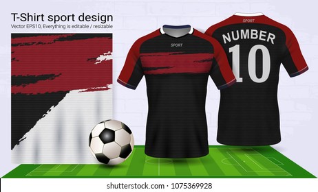 Soccer jersey and t-shirt sport mockup template, Graphic design for football kit or activewear uniforms, Ready for customize logo and name, Easily to change colors and lettering styles in your team.