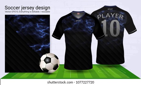 Soccer jersey and t-shirt sport mockup template, Graphic design for football kit or activewear uniforms, Ready for customize logo and name, Easily to change colors and lettering styles in your team.