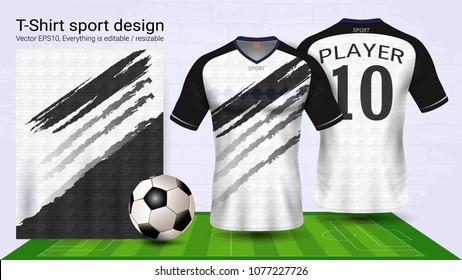 Soccer jersey and t-shirt sport mockup template, Graphic design for football kit or activewear uniforms, Ready for customize logo and name, Easily to change colors and lettering styles in your team.