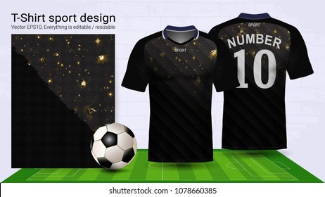 Soccer jersey and t-shirt sport mockup template, Graphic design for football kit or activewear uniforms, Ready for customize logo and name, Easily to change colors and lettering styles in your team.