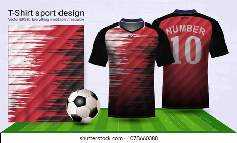 Soccer jersey and t-shirt sport mockup template, Graphic design for football kit or activewear uniforms, Ready for customize logo and name, Easily to change colors and lettering styles in your team.