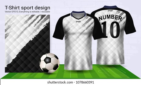 Soccer jersey and t-shirt sport mockup template, Graphic design for football kit or activewear uniforms, Ready for customize logo and name, Easily to change colors and lettering styles in your team.