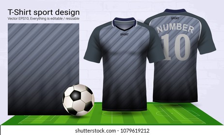 Soccer jersey and t-shirt sport mockup template, Graphic design for football kit or activewear uniforms, Ready for customize logo and name, Easily to change colors and lettering styles in your team.