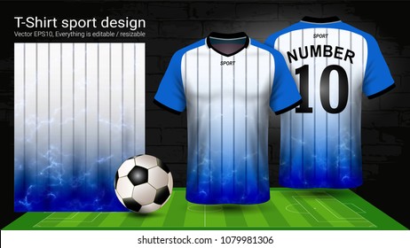 Soccer jersey and t-shirt sport mockup template, Graphic design for football kit or activewear uniforms, Ready for customize logo and name, Easily to change colors and lettering styles in your team.