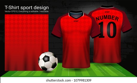 Soccer jersey and t-shirt sport mockup template, Graphic design for football kit or activewear uniforms, Ready for customize logo and name, Easily to change colors and lettering styles in your team.