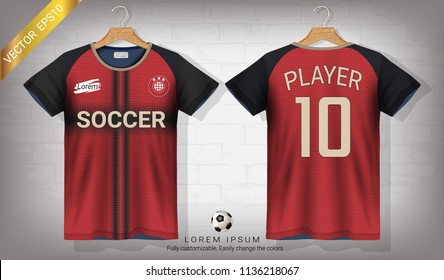 Soccer jersey and t-shirt sport mockup template, Graphic design for football kit or activewear uniforms, Ready for customize logo and name, Easily to change colors and lettering styles in your team.